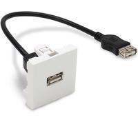Plastron USB type A 45x45 F/F femelle câble longueur 20cm Blanc pour goulotte ou support grille mural