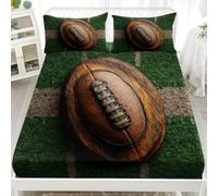 Plat 1 Personne Drap Housse 140x190x30 cm ThèMe du Football AméRicain Doux et Confortable Dessus de lit Respirant Poche de 30 cm Vert Ensembles de literie pour Enfants et Ado