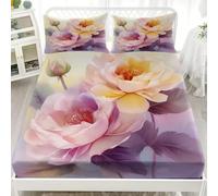 Plat 1 Personne Drap Housse 90x190x30 cm Violet Clair Doux et Confortable Dessus de lit Respirant Poche de 30 cm Fleurs De Roses De RêVe Ensembles de literie pour Enfants et Ado