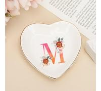 Plat à bijoux en céramique blanche avec monogramme pour collier, bijoux, lettre rose aquarelle, rose, fleur, cadeau de Saint-Valentin pour enseignant, collègue, maman, couple, nièce, sœurs
