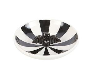 Plat à bijoux en forme de chauve-souris à rayures - Plateau en céramique insolite pour bijoux, clés et petits objets - Décoration d'Halloween mignonne ou cadeau pour les amateurs de chauve-souris -
