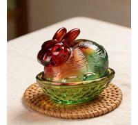 Plat à Bonbons Vintage en Verre dégradé avec Couvercle, Bol à Bonbons Compact pour Bijoux de Pâques, Bol Décoratif Vert Rouge pour la Décoration de la Maison (Forme de lapin)