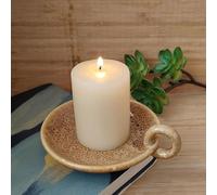 Plat à Bougie, Plateau à Bougie en céramique résistant la Chaleur de Couleur Jaune de 5 Pouces avec poignée, Porte- Chauffe-Plat Minimaliste Facile Laver pour la Maison, Le Restaurant, l'ég