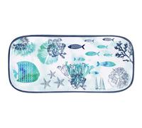 Les Jardins de la Comtesse - Petit Plateau rectangulaire en Mélamine - Bleu Mer et Poissons - Gateaux/Cake - Plat Long de Présentation - Caraïbes - Collection Vaisselle MelARTmine - 37,5 cm