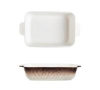 Plat à cocotte Moule à pâtisserie rectangulaire en céramique dégradé de couleurs, double poignée, vaisselle ménagère, rôtissage du riz cuit au four Plaques de four(Bruin,Petit)