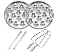 Plat à Escargots, Assiette à Escargots 2 Ensembles Plat en Acier Inoxydable avec Pince et Fourchette Ronde 12 Compartiments de Cuisson Poignée