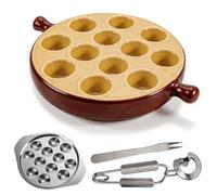 Plat à Escargots En CéRamique, Plaque De Cuisson à Escargots à 12 Trous Avec PoignéE Ensemble 3 PièCes Pour Fruits Mer Compatible Four Micro-Ondes Maison Restaurant HôTel (Marron 23x17x 3,2 Cm)