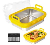 Plat à four Airfryer en acier inoxydable avec couvercle, accessoire pour friteuse à air chaud Ninja AF400EU AF500EU SL400EU COSORI, résistant à la chaleur, sans BPA, passe au lave-vaisselle, jaune