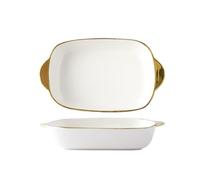 Plat à four Assiette à double poignée exquise for la maison, vaisselle en céramique résistante aux hautes températures(Blanc)