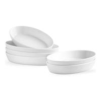 Plat à Four de Cuisson Porcelaine, Lot de 6 Petit Plat à Four Blanc, Plats à Gratin Idéal pour 1 Personnes, Plat à four pour Lasagne Tiramisu, 340 ml, 19x11,4x3,5 cm - Allant au Four et au Micro-ondes