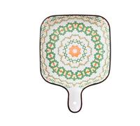 Plat à Four en Céramique Vert à Poignée Unique pour Cuisson | Surface Lisse, Bords Arrondis, Prise Courbe Anti-brûlure, pour Plats Chauds et Réchauffage au Micro-ondes