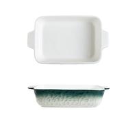 plat à four Moule à pâtisserie rectangulaire en céramique dégradé de couleurs, double poignée, vaisselle ménagère, rôtissage du riz cuit au four plaque à pâtisserie(Green,Moyen)