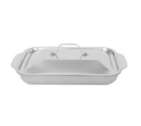 Plat à Four Rectangulaire en Acier Inoxydable, Fond Épais, Argenté | Four Cuisine Professionnelle, Conserve la Saveur, Chauffe Efficacement, Adapté au Poisson et Fruits de Mer