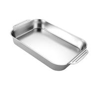 Plat à Four Rectangulaire Épais Argenté, en Acier Inoxydable Fond Plat | Chauffe Homogène, Grosse Capacité pour Casseroles et Fruits de Mer, Service au Four, Finition Lisse