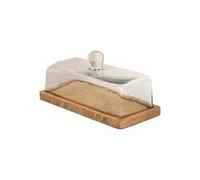 Plat à gâteaux en bois marron, rectangulaire, cloche transparente - Chehoma, Annoix - 28x13x10 cm