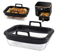 Plat à Gratin Airfryer avec Poignées en Silicone pour Cosori Philips | Plat en Verre pour Air Fryer Philips,Moule à Gratin Four,Accessoire Airfryer Remplace Papier Cuisson et Silicone,20*15*6cm