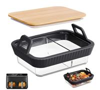 Plat à gratin Airfryer en verre pour friteuse à air chaud Ninja AF400EU/DZ400EU/AF500EU/COSORI, plat à gratin Airfryer avec poignées en silicone, résistant à la chaleur, résistant aux rayures, passe