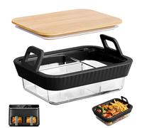 Plat à gratin Airfryer en verre pour friteuse à air chaud Ninja AF400EU/DZ400EU/AF500EU/COSORI, plat à gratin Airfryer avec poignées en silicone, résistant à la chaleur, résistant aux rayures, passe