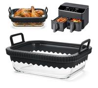 Plat à gratin Airfryer Ninja avec poignées en silicone pour Ninja Cosori Philips, récipient en verre Airfryer résistant à la chaleur et aux rayures, passe au lave-vaisselle, anneau en silicone