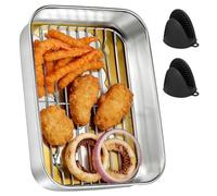 Plat à gratin en acier inoxydable Airfryer, accessoire de friteuse à air chaud avec égouttoir, poignées de protection contre la chaleur et couvercle d'étanchéité, convient pour Ninja, Cosori, Philips