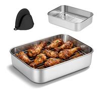 Plat à gratin en acier inoxydable pour Airfyer avec égouttoir, couvercle de fermeture et poignées isolées, accessoires de friteuse à air chaud pour Ninja, Cosori, Philips. Livré avec des gants