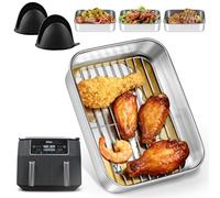 Plat à gratin en acier inoxydable pour Airfyer - Avec égouttoir, couvercle d'étanchéité et poignées de protection contre la chaleur, accessoires de friteuse à air chaud, compatible avec Ninja, Cosori