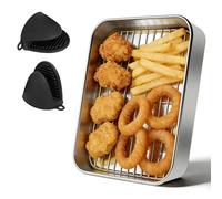 Plat à gratin en acier inoxydable pour plat à gratin Airfryer et friteuses à air chaud avec égouttoir et 2 poignées de protection contre la chaleur - Sans BPA, sans odeur, compatible avec la friteuse
