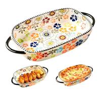 Plat à gratin en céramique 600ML: Plat rectangulaire de 23,8x13,2x5,2cm avec poignées, plat à four pour lasagnes, plats mijotés, tiramisu, résistant au four, micro-ondes et lave-vaissable