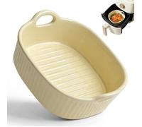 Plat à gratin en céramique pour Airfryer et four, 650 ml, avec chaleur uniforme,avec poignées, four et micro-ondes, jaune