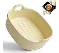 Plat à gratin en céramique pour Airfryer et four, 650 ml, avec chaleur uniforme, passe au lave-vaisselle et empilable, avec poignées, four et micro-ondes, jaune