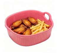 Plat à gratin en céramique pour Airfryer et four, 650 ml, avec chaleur uniforme, passe au lave-vaisselle et empilable, plat rond avec poignées, four et micro-ondes (rose)