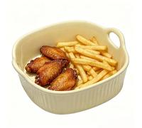Plat à gratin en céramique pour Airfryer et four, 650 ml, avec chaleur uniforme, passe au lave-vaisselle et empilable, plat rond avec poignées, four et micro-ondes (jaune)