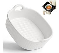 Plat à gratin en céramique pour Airfryer et four - Plaque de cuisson avec chaleur uniforme, passe au lave-vaisselle et empilable - Moules en céramique avec poignées, four et micro-ondes - Blanc