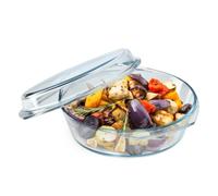 Plat à gratin en verre - KADAX - Rond - Résistant à la chaleur - Avec couvercle et poignées - 2 8 L