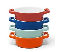 Joejis Lot de 4 Ramequin Four Ronds en Céramique - Idéal pour Cuisiner Gratin Lasagne et Recettes de Terrine en gres - Petit Individuel Plat de Four - Passe au Lave-Vaisselle et au Congélateur