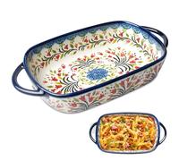 Plat à gratin rectangulaire en céramique avec poignées, fonctionnalité vintage, pour cuisine et table à manger (double poignée, 23,5 x 13 x 5 cm)