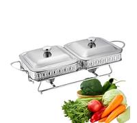 Plat à réchaud carré en Acier Inoxydable de 1,8 l, avec Couvercle en Verre Transparent, for Buffet, Traiteur, Mariage, fête, argenté(Silver)