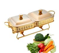 Plat à réchaud carré en Acier Inoxydable de 1,8 l, avec Couvercle en Verre Transparent, for Buffet, Traiteur, Mariage, fête, argenté(Gold)