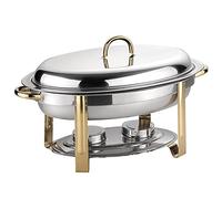Plat à réchaud Ovale doré de 6 L, Ensemble de réchauds et de buffets en Acier Inoxydable de Grande Taille, Plateau Traiteur pour banquets et fêtes