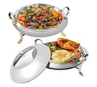 Plat à Réchaud Rond en Acier Inoxydable, Plateau Chauffant Durable pour Buffet, Cadre Durable avec Couvercle et Support pour Combustible de Réchaud pour Cuisine, Fête, Dîner, Buffet, sans Bac à Eau