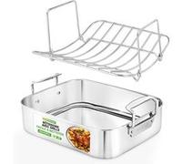 NutriChef Plat à Rôtir en Acier Inoxydable 36 cm avec Grille Polie - Rotissoire Polyvalente pour Dinde, Poulet, Viandes Et Plus - Plat a Rotir Robuste pour Four avec Poignées Intégrées