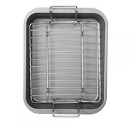Plat à rôtir anti-adhésif avec grille | Grand plat de cuisson en métal robuste de 40,6 x 30,5 cm, convient pour la dinde de 6,8 kg | Revêtement anti-adhésif double couche, passe au four, au