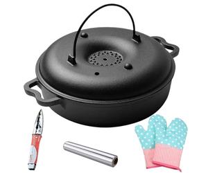 Plat à rôtir avec couvercle - rôtissoire en fer pour pommes de terre douces avec clip, gants et couvercle, casserole pour rôtis - pour barbecue, grille et réchaud pour légumes, pommes de terre, maïs