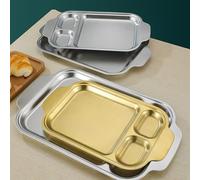 Plat à rôtir coréen en acier inoxydable divisé en portions avec grille, passe au micro-ondes et au four, compatible lave-vaisselle, pour séparer les saveurs pendant le réchauffement des repas (doré 1)
