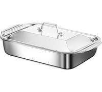 Plat à rôtir en acier inoxydable avec couvercle - Plat de cuisson rectangulaire durable pour rôtir, servir et cuire - Passe au lave-vaisselle pour un nettoyage facile