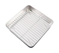 Plat à rôtir en acier inoxydable avec grille - Passe au four - Pour dinde, poulet, légumes, lasagnes et préparation des repas de vacances (C)