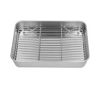 Plat à rôtir en acier inoxydable avec grille, plaque de cuisson rectangulaire durable, antiadhésive, facile à nettoyer, pour la cuisson de la dinde, du poulet, du bœuf, des (26,5 * 20,5 * 5cm)