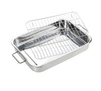 Plat à rôtir en acier inoxydable avec grille robuste pour rôtir des dindes et des légumes rôtis au four (39 x 28 x 6 cm)