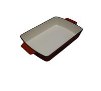 Plat à Rôtir en Fonte Émaillée, Rouge et Blanc, Rectangulaire avec Poignées