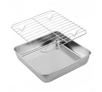 Plat à rôtir et grille en acier inoxydable, petit gril argenté, poêle non toxique et saine avec grille de refroidissement pour rôtir la dinde (24 cm)